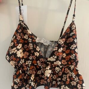 NWT RESA Women's Floral Camisole Cropped- Black and Orange